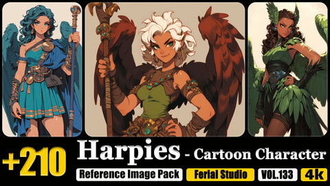 240 Harpies - Cartoon Character Reference Image Pack v.133 |4K|