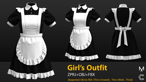 Girl's Outfit (VOL2) Marvelous Designer/Clo3D ZPRJ,OBJ,FBX,UV