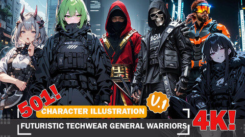 501 Futuristic Techwear General Warriors Diverse Outfit Character Design Reference Art V1 4K