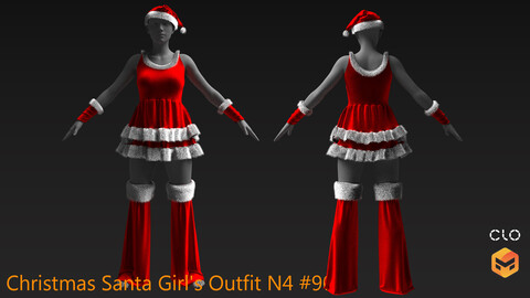 Christmas Santa Girl's Outfit N4 #119 _ MarvelousDesigner/CLO Project Files+fbx+obj+mtl _ Genesis8Female