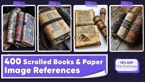 400 Scrolled Books and Paper Image References - Vol 01