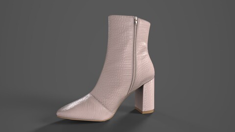 Heel Mid CalfBoots-Pale Pink Crocodile Low-Poly