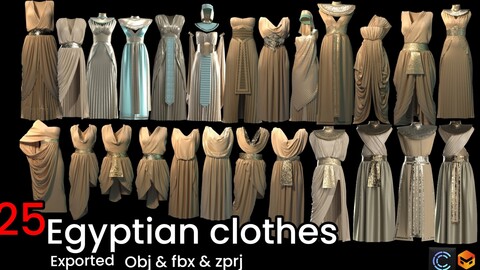 Egyptian clothing for men and women This file includes high-quality, detailed designed for use in game development, animation, and virtual reality projects.