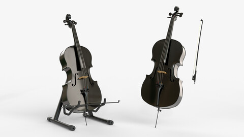 Black Carbon Fiber Cello Bow and Stand