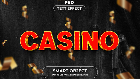 3D Casino. PSD fully editable text effect. Layer style PSD mockup template