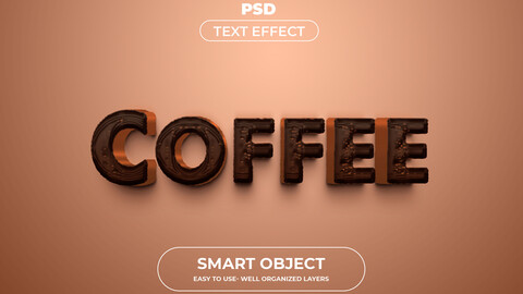 3D Coffee. PSD fully editable text effect. Layer style PSD mockup template