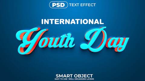 3D Youth Day. PSD fully editable text effect. Layer style PSD mockup template