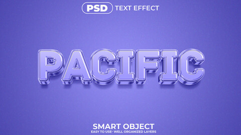 3D Pacific. PSD fully editable text effect. Layer style PSD mockup template