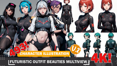 493 Futuristic Outfit Beauties Multiview Diverse Outfit Character Design Reference Art V2 4K