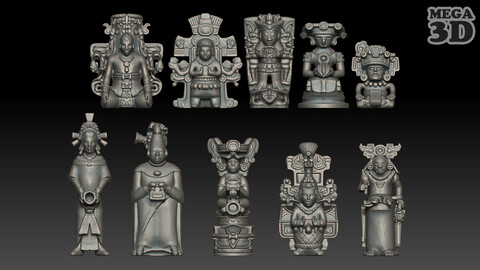 Ancient Mayan Statue Collection 241227 - 3D Printable Model