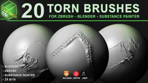 20 Torn Fabric Brushes for Zbrush Blender and Substance Painter - 70% RELEASE DISCOUNT