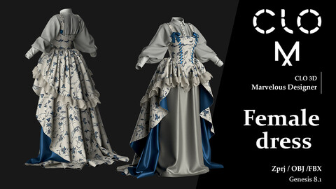 Female dress / Marvelous Designer/Clo3D project file + OBJ, FBX