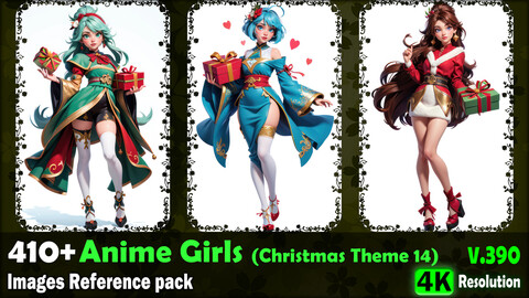 410+ Anime Girls (Christmas Theme14) Images Reference Pack - 4K Resolution - V.390