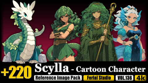 220 Scylla - Cartoon Character Reference Image Pack v.136 |4K|