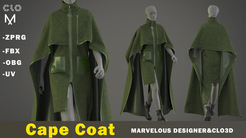 CAPE COAT ( CLO3D , obg + fbx )