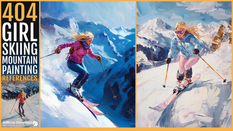 404 Girl Skiing in Mountain Painting