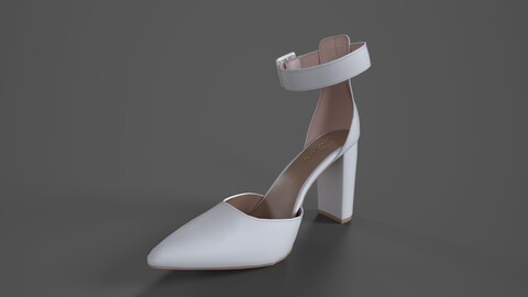 Pointed Toe Ankle Strap Pumps White Low-Poly