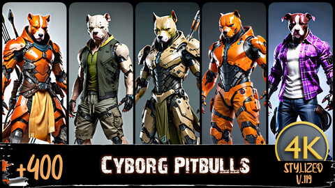 +400 Cyborg Pitbulls | 4K Resolution | Stylized Vol.119