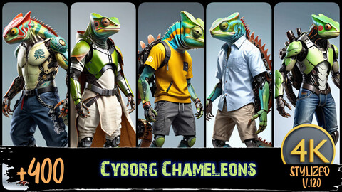 +400 Cyborg Chameleons | 4K Resolution | Stylized Vol.120