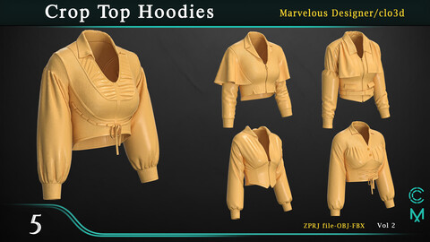 5 Crop Hoodies (VOL.02). Clo3D project file+OBJ,FBX