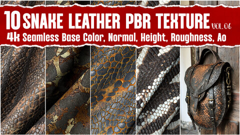 Snake Leather VOL.06|4K Seamless PNG PBR Textures