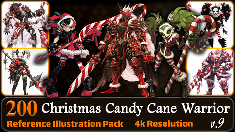 200 Anime Christmas Candy Cane Warrior (Full Body) Reference Pack | 4K | v.9