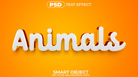 3D Animals. PSD fully editable text effect. Layer style PSD mockup template