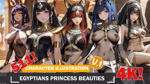 511 Various Anime Egyptian Princess Beauty Diverse Outfit Character Design Reference Art V1 4K