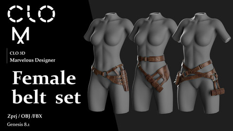 Female belt set / Marvelous Designer/Clo3D project file + OBJ, FBX