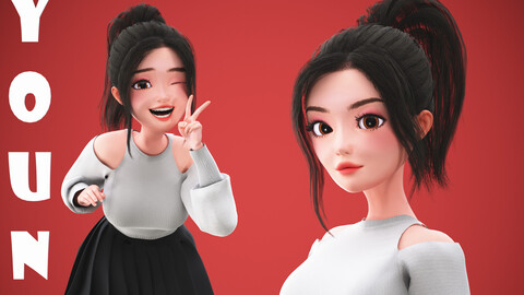 Stylized Cartoon Korean Girl