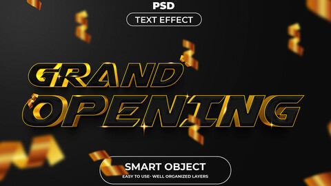 3D Grand Openng. PSD fully editable text effect. Layer style PSD mockup template