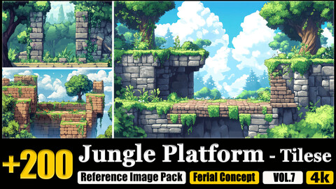 200 Jungle Platform - Tileset Reference Image Pack v.7 |4K|