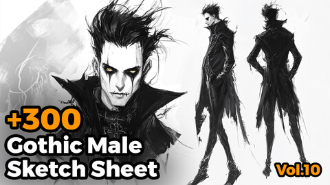 +300 Gothic Male Sketch Sheet Reference Images(4k)