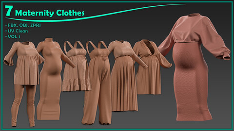 7 female maternity clothes/ zprj+obj+fbx/ clo3d, marvelous designer/vol1