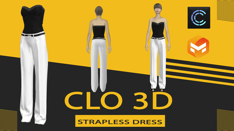 Strapless dress ,Marvelous Designer or Clo3D (ZPRJ)