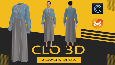 2Layers Dress ,Marvelous Designer or Clo3D (ZPRJ)