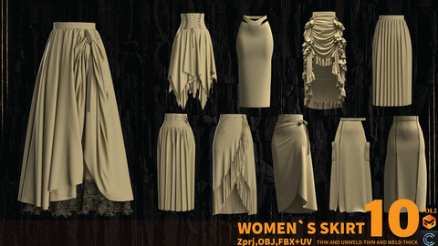 10 WOMEN`S SKIRT(MARVELOUS AND CLO3D)( ZPRJ,FBX,OBJ)