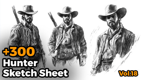 +300 Hunter Sketch Sheet Reference Images(4k)