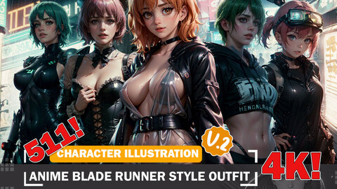 511 Anime Sexy Blade Runner Style Diverse Outfit Character Design Reference Art V2 4K