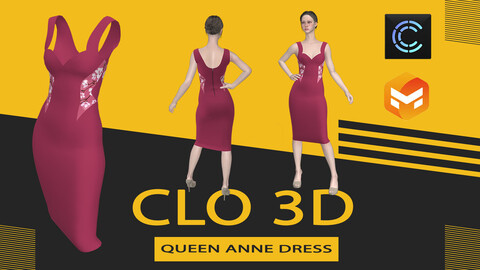 Queen Anne dress ,Marvelous Designer or Clo3D (ZPRJ)