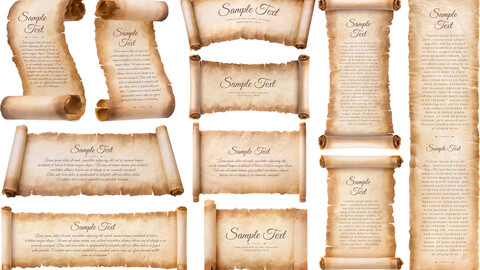 Collection of Antique Paper Scrolls with Vintage Textured Design, EPS File, PNG Files