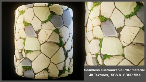 Stylized stones road seamless PBR material texture