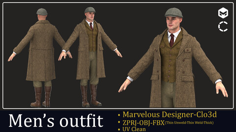 Men's Outfit- Marvelous Designer /Clo3d- ZPRJ OBJ FBX