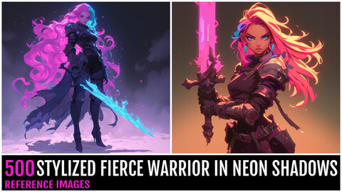 500 Stylized Fierce Warrior In Neon Shadows