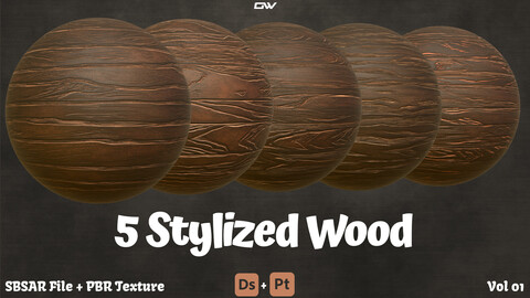 Stylized Wood - PBR Texture + SBSAR File - Vol 1