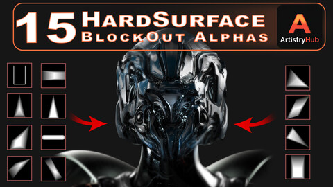 15 HardSurface Blockout Alphas for Substance Painter Blender and Zbrush (COUPON Applied)