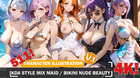 511 KDA-Style Mixed Maid, Bikini and Nudes Beauties Diverse Outfit Character Design Reference Art V1 4K