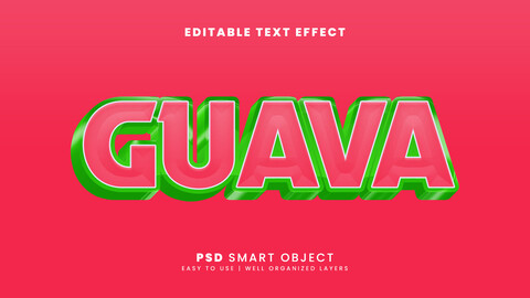 3D Guava. PSD fully editable text effect. Layer style PSD mockup template