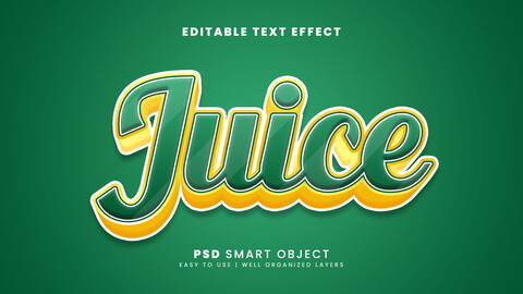 3D Juice. PSD fully editable text effect. Layer style PSD mockup template