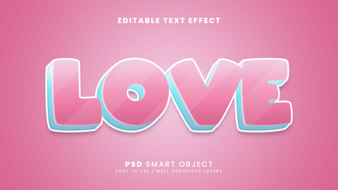 3D love. PSD fully editable text effect. Layer style PSD mockup template